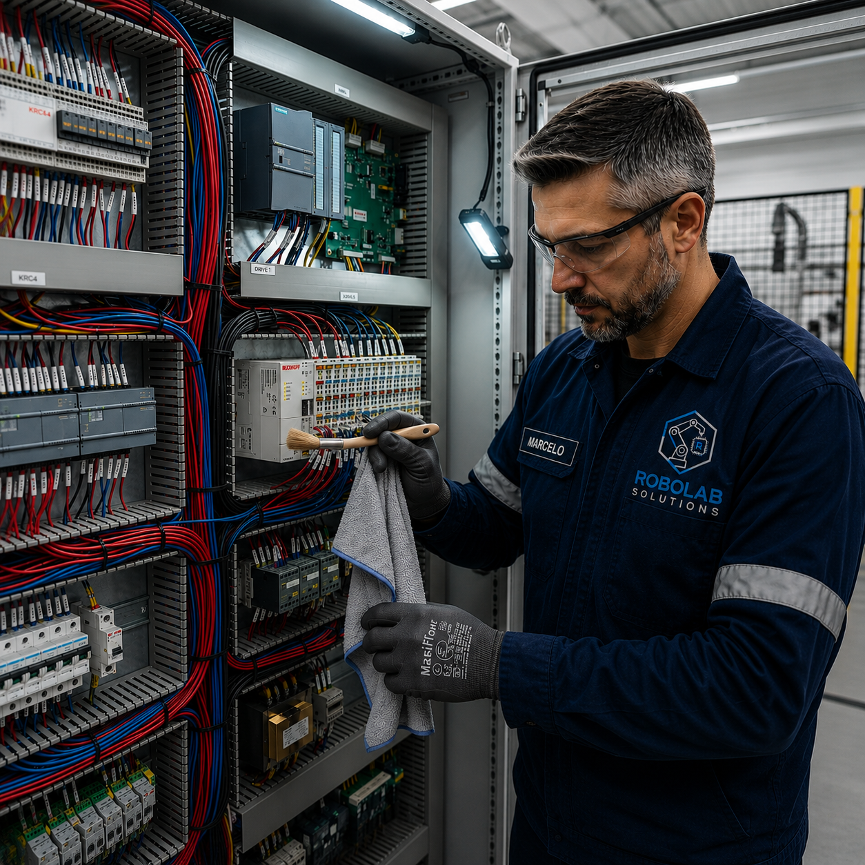 Limpeza de painel e controle robótico